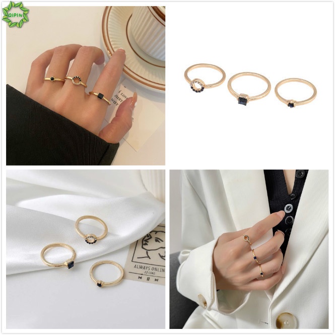 Bộ 3 Nhẫn Đính Đá Zircon Màu Vàng Đường Kính Trong 18mm Thời Trang Cho Nữ