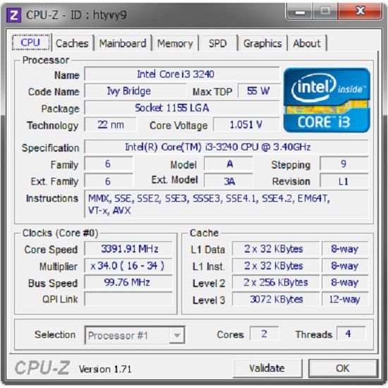 CPU Core i33240 Processor 3M Cache, 3.40 GHz