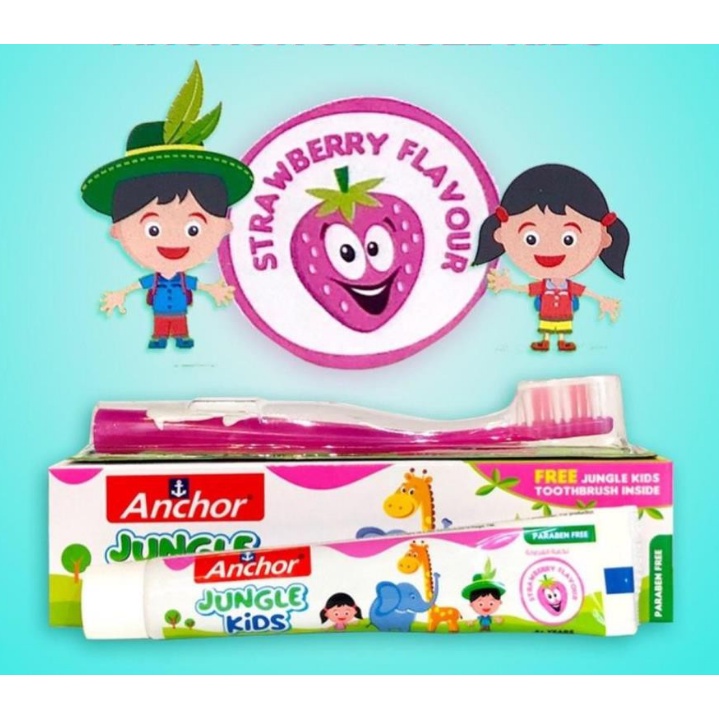 [TẶNG BÀN CHẢI] KEM ĐÁNH RĂNG CHO BÉ VỊ CAM DÂU KẸO ANCHOR JUNGLE KIDS 50G