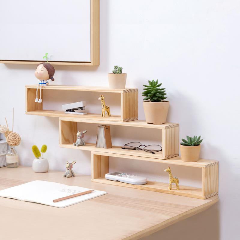 3 KỆ GỖ hộp chữ nhật Decor Trang trí Hình Chữ Nhật Trang Trí Để Bàn, Để Đồ, Vật Dụng Nhỏ kích thước 10x10x40 cm