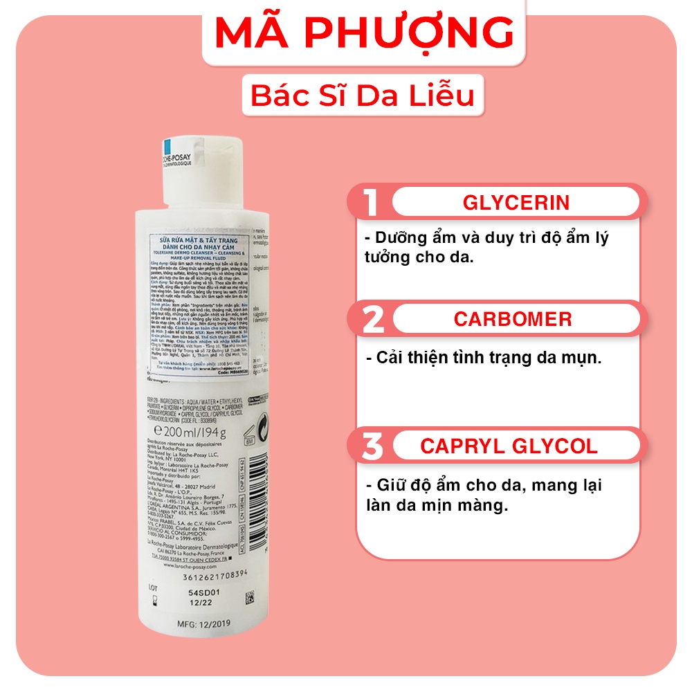 Sữa rửa mặt cho da nhạy cảm Toleriane Dermo nettoyant Laroche