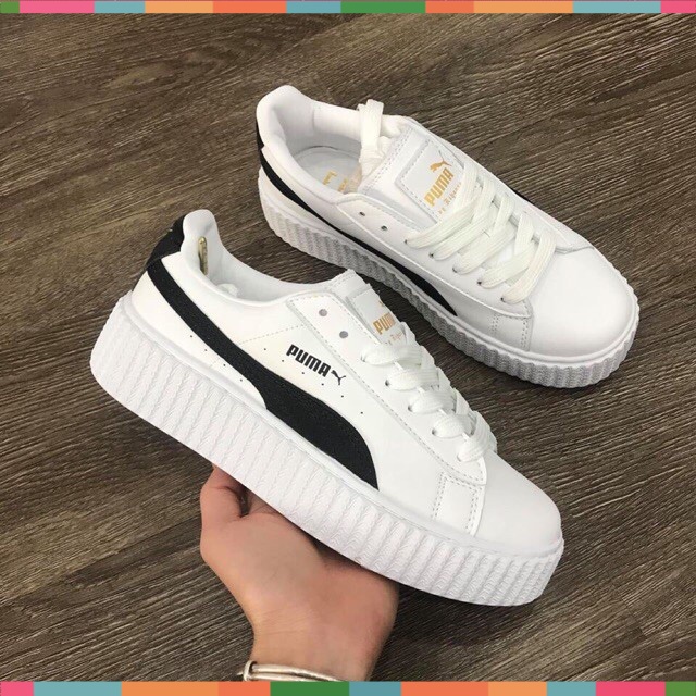 Giày thể thao sneaker nữ trắng 𝐏𝐔𝐌𝐀 độn đế tăng chiều cao sọc đen hàng 11 bản trung [Full Box]