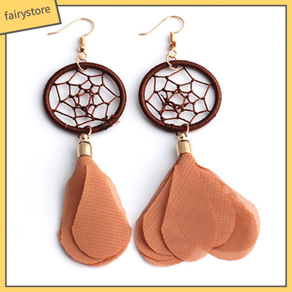 Bông tai nữ hình vòng bắt giấc mơ đính lông vũ siêu xinh