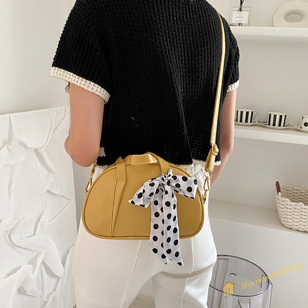 【On Sale】Vintage Women PU Pure Color Silk Scarf Messenger Bag Casual Bowknot Handbag