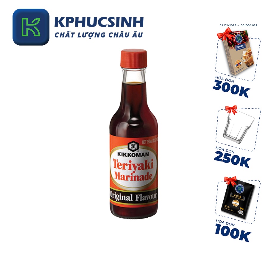 Sốt tẩm ướp truyền thống teriyaki hiệu Kikkoman 250ml KPHUCSINH - Hàng Chính Hãng