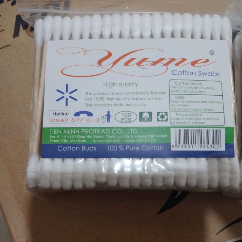 Tăm bông Yume 100% pure Cotton 100cái