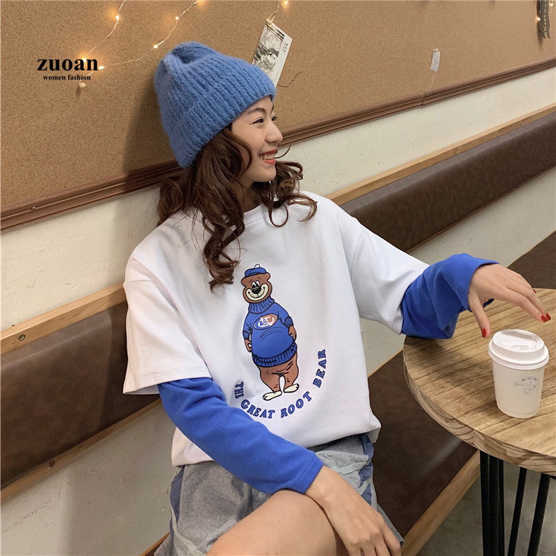 SUXI Áo Thun Nữ Tay Dài In Hình Hoạt Hình