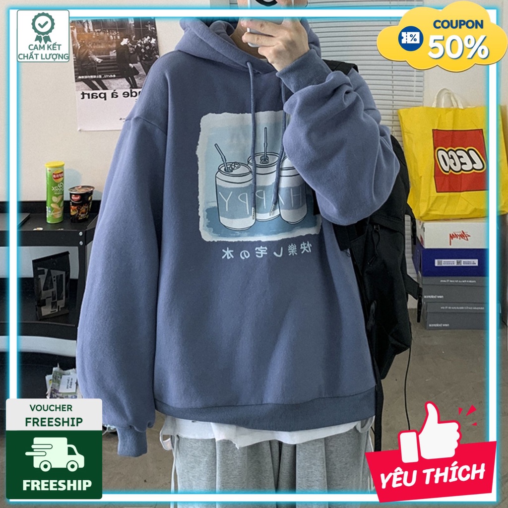 Áo hoodie dáng rộng phong cách Unisex Happy aothunteenxx3, Áo sweater nam nữ đẹp