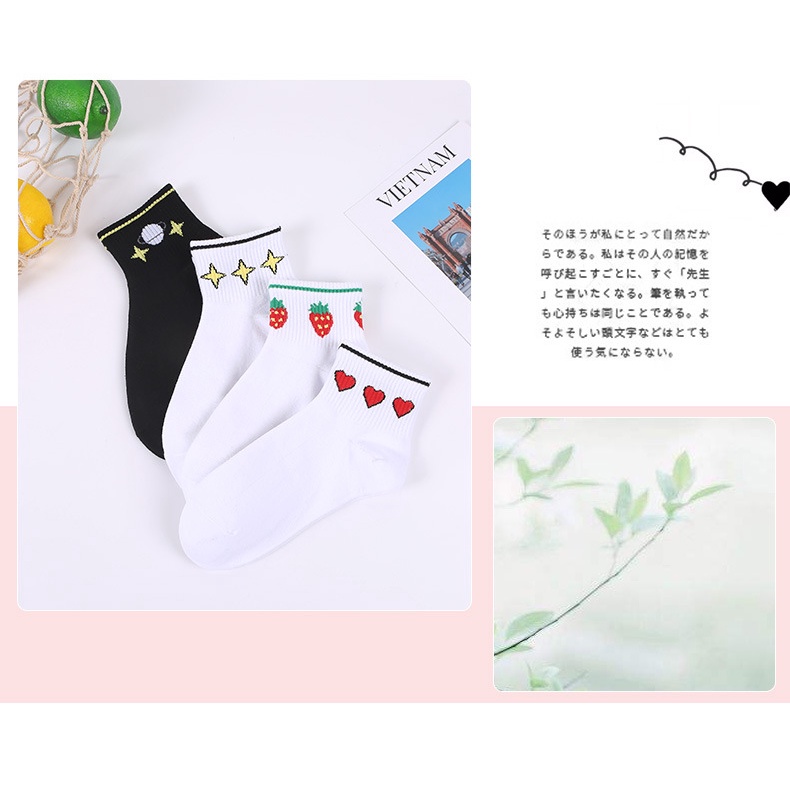 Tất Cổ Trung Họa Tiết Xinh Xắn - Vớ Họa Tiết Chill Cổ Trung