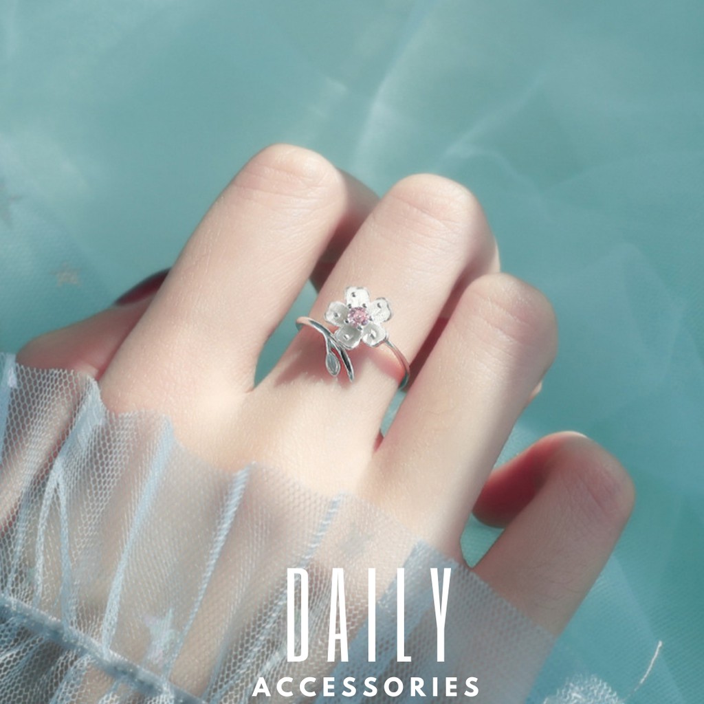 Nhẫn bạc đính đá hoa anh đào Daily Accessories