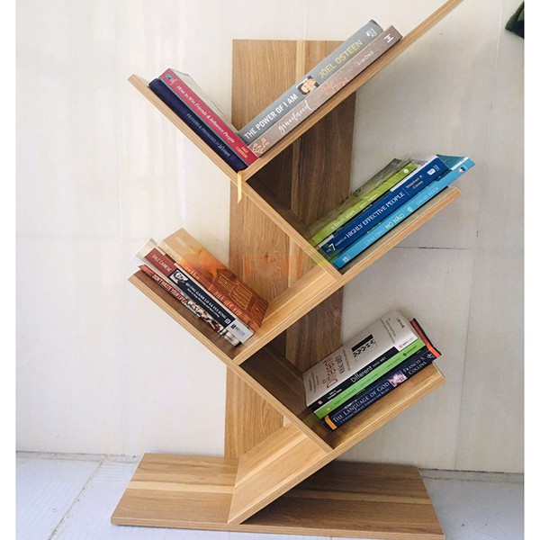 Kệ sách gỗ 5 tầng | Giá để sách hình xương cá dễ dàng tháo lắp, trang trí phòng làm việc, góc học tập và phòng ngủ