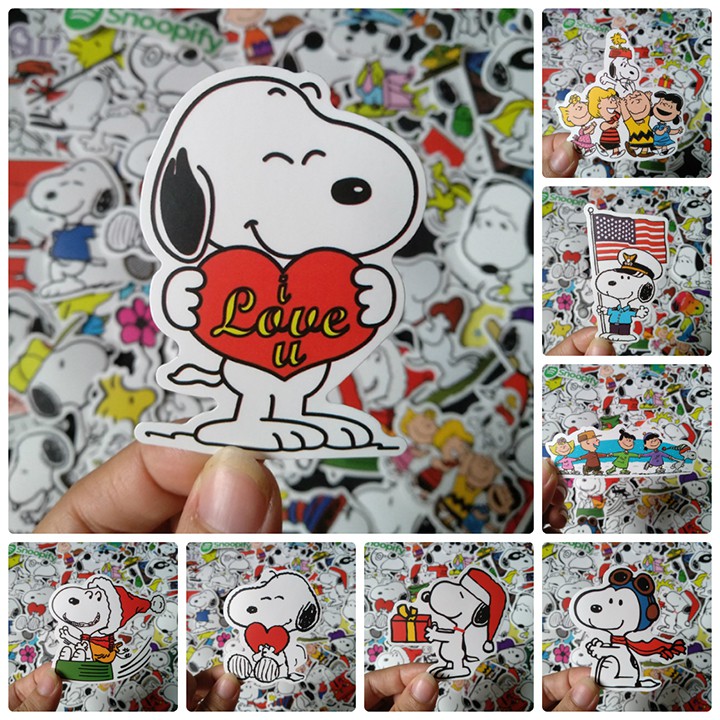 Bộ Sticker dán cao cấp chủ đề SNOOPY - Dùng dán Xe, dán mũ bảo hiểm, dán Laptop...