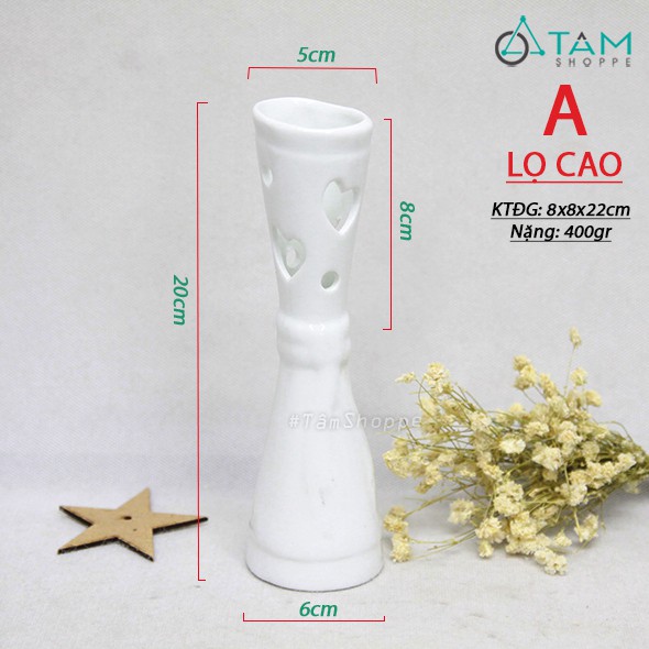 Lọ hoa gốm trắng để bàn họa tiết trái tim CE-LHOA-57