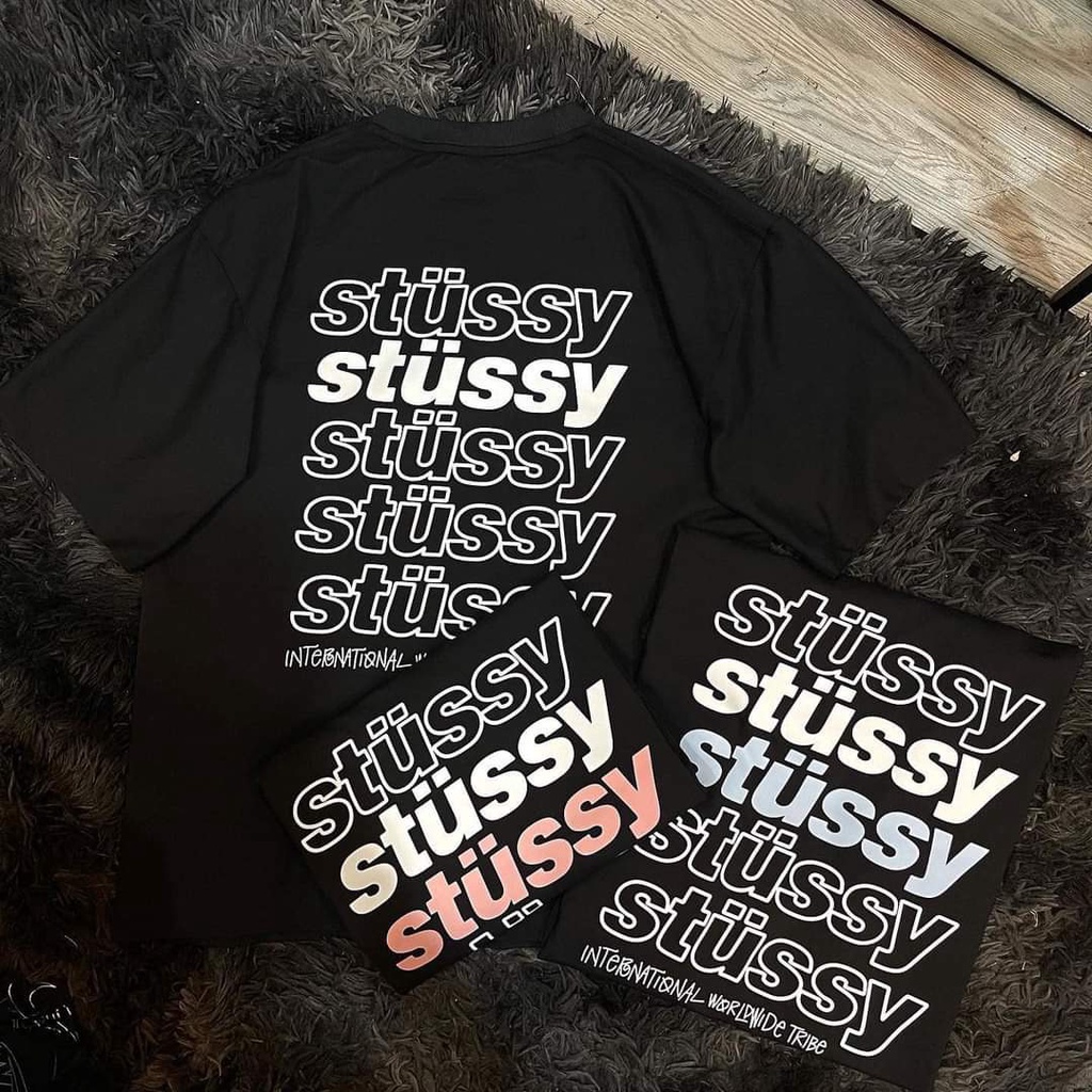 Áo thun phom rộng Stussy Italic in chữ full lưng đằng sau
