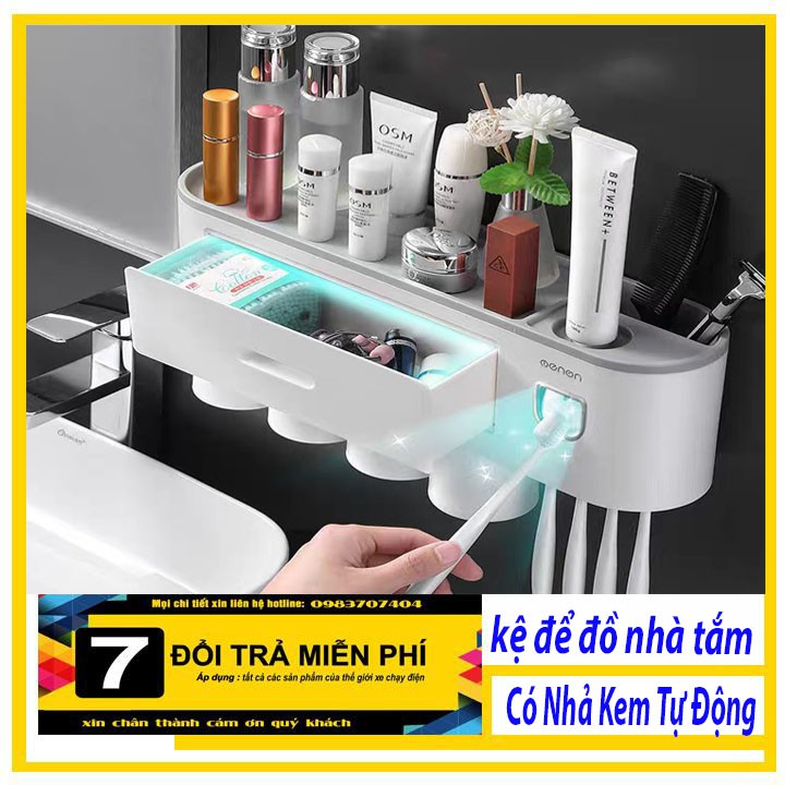 Kệ Nhà Tắm Thông Minh OENON Kèm Cốc Hút Từ Tính Có Nhả Kem Đánh Răng Tự Động - OEKEM