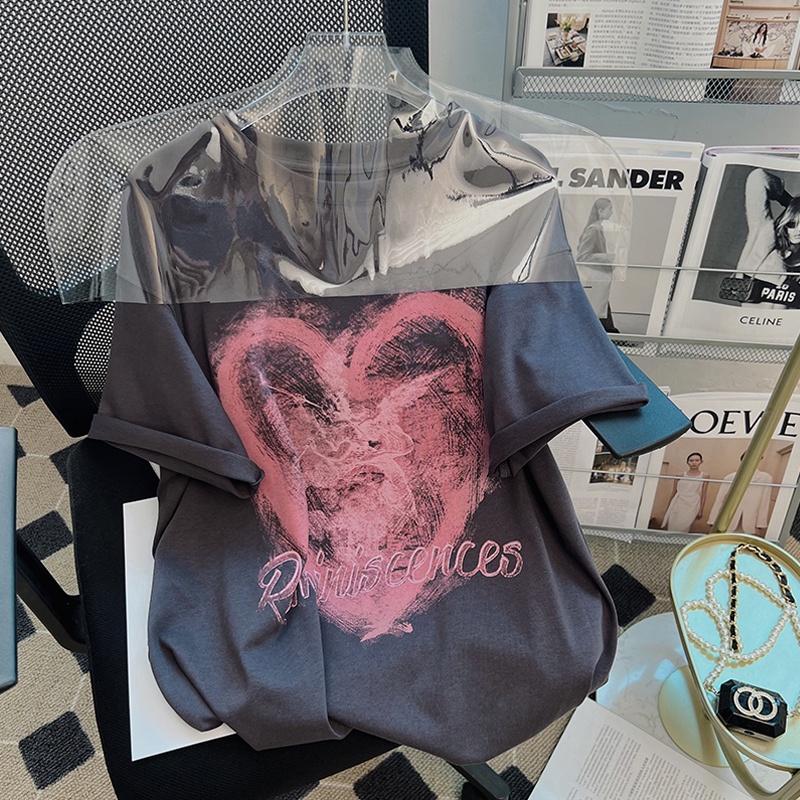 NRVP Áo thun cotton tay ngắn cổ tròn in hình trái tim thời trang mùa hè phong cách Hàn Quốc cho nữ