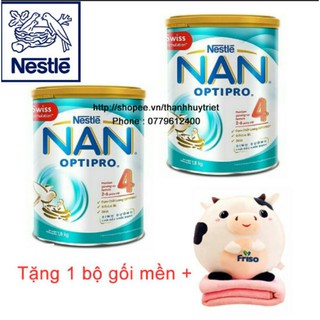 Combo 2 lon sữa Nan Optipro 4 1.8kg tặng bộ gối mền