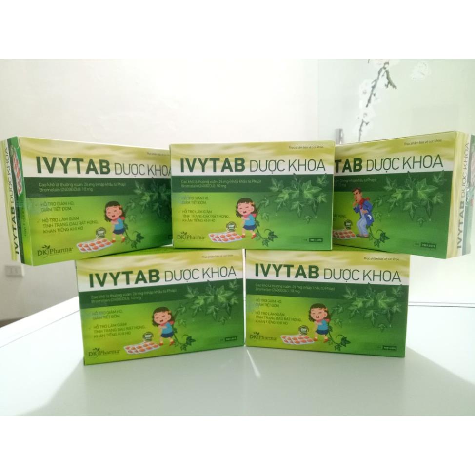 IVYTAB DƯỢC KHOA – Viên ngậm hỗ trợ giảm ho, tiêu đờm, viêm họng, đau, ngứa rát cổ họng, giảm sưng phù nề (18 viên)