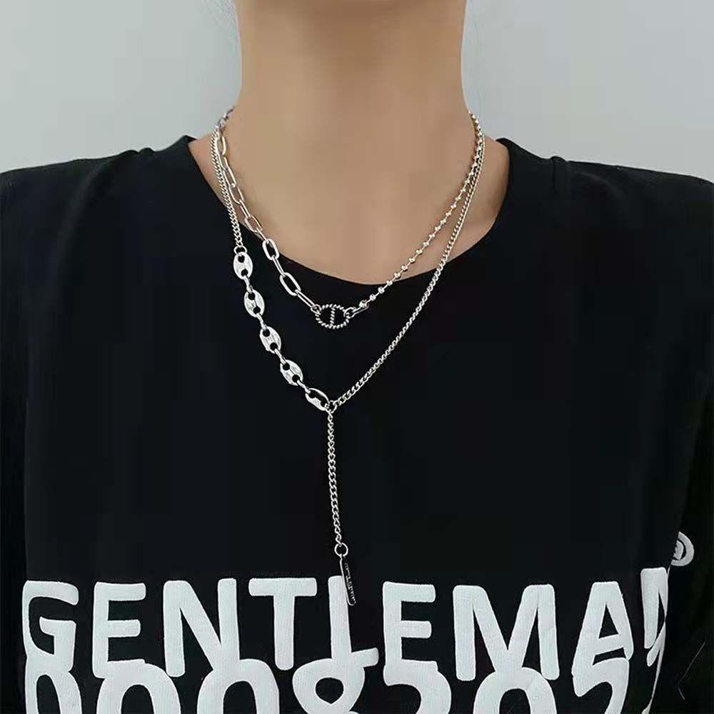 Vòng cổ Hai Lớp Mặt Vuông Phối Tua Rua Phong Cách Hip Hop Hàn Quốc Thời Trang Cho Nữ