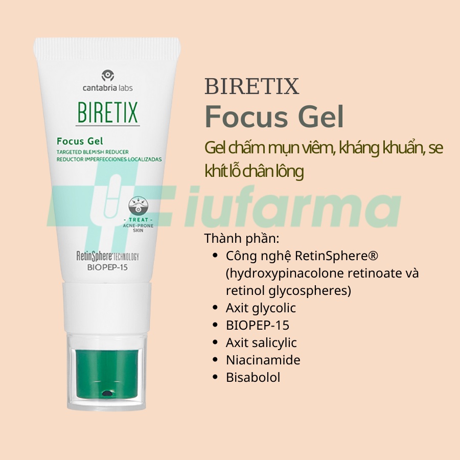 Gel chấm mụn, gom còi nhanh Biretix Focus GEL 15ml