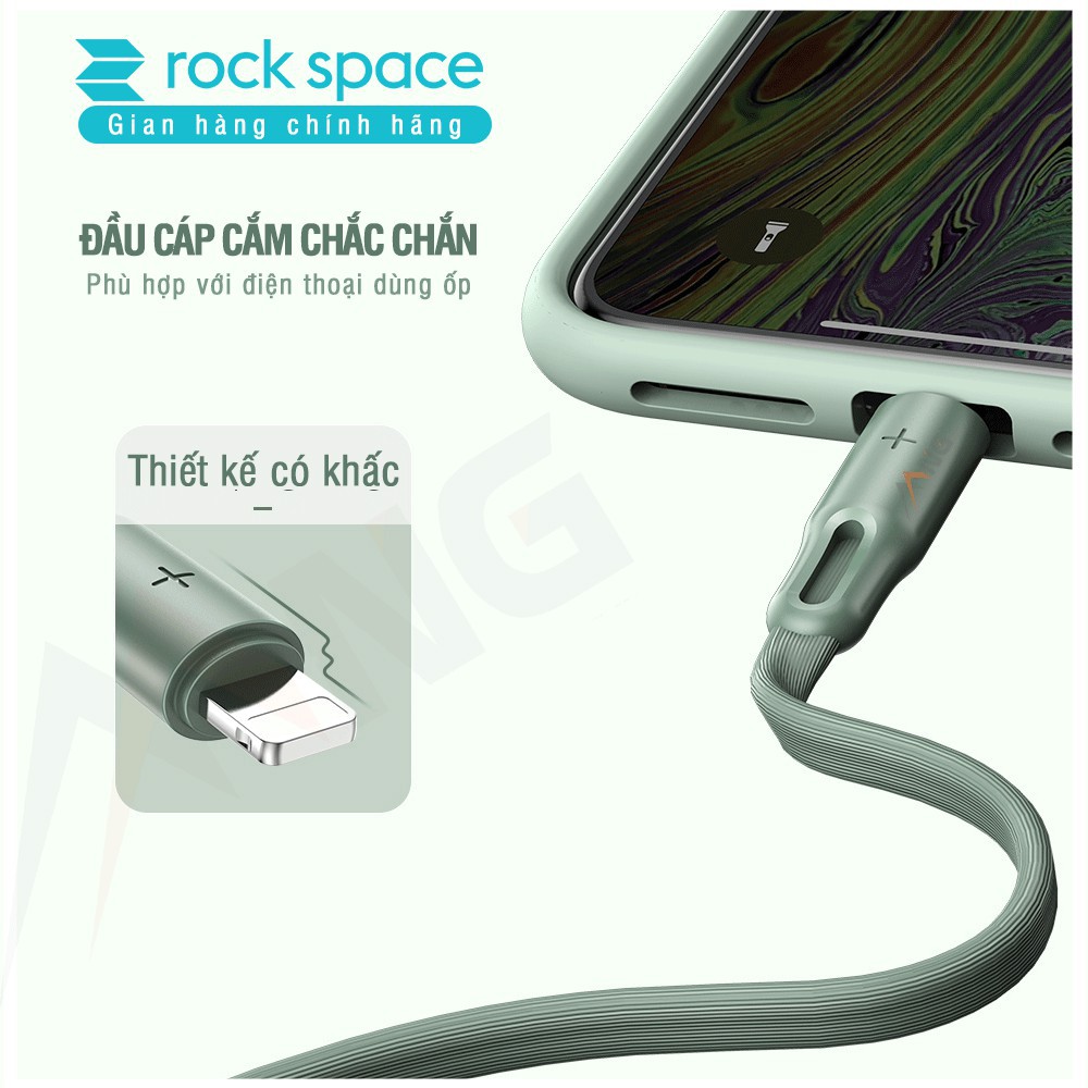 Dây cáp sạc iphone Rockspace S1, nhanh, ổn định, không nóng máy, dẹt, độ dài 1m,  chính hãng bảo hành 12 tháng