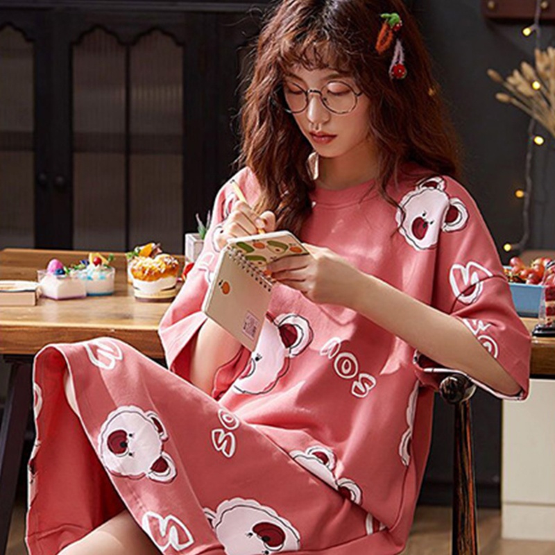 Đồ ngủ Ngắn Tay Dáng Rộng In Họa Tiết Hoạt Hình Xinh Xắn Dành Cho Nữ