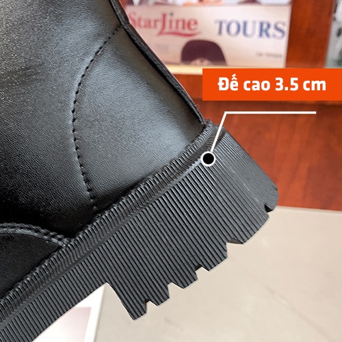 Giày Đốc Bốt Cao Cổ Da Nữ Ulzzang Đế Cao 3.5 cm Mũi Tròn Chống Va Đập Diện Đi Chơi Du Lịch Phong Cách Giầy Oxford | WebRaoVat - webraovat.net.vn