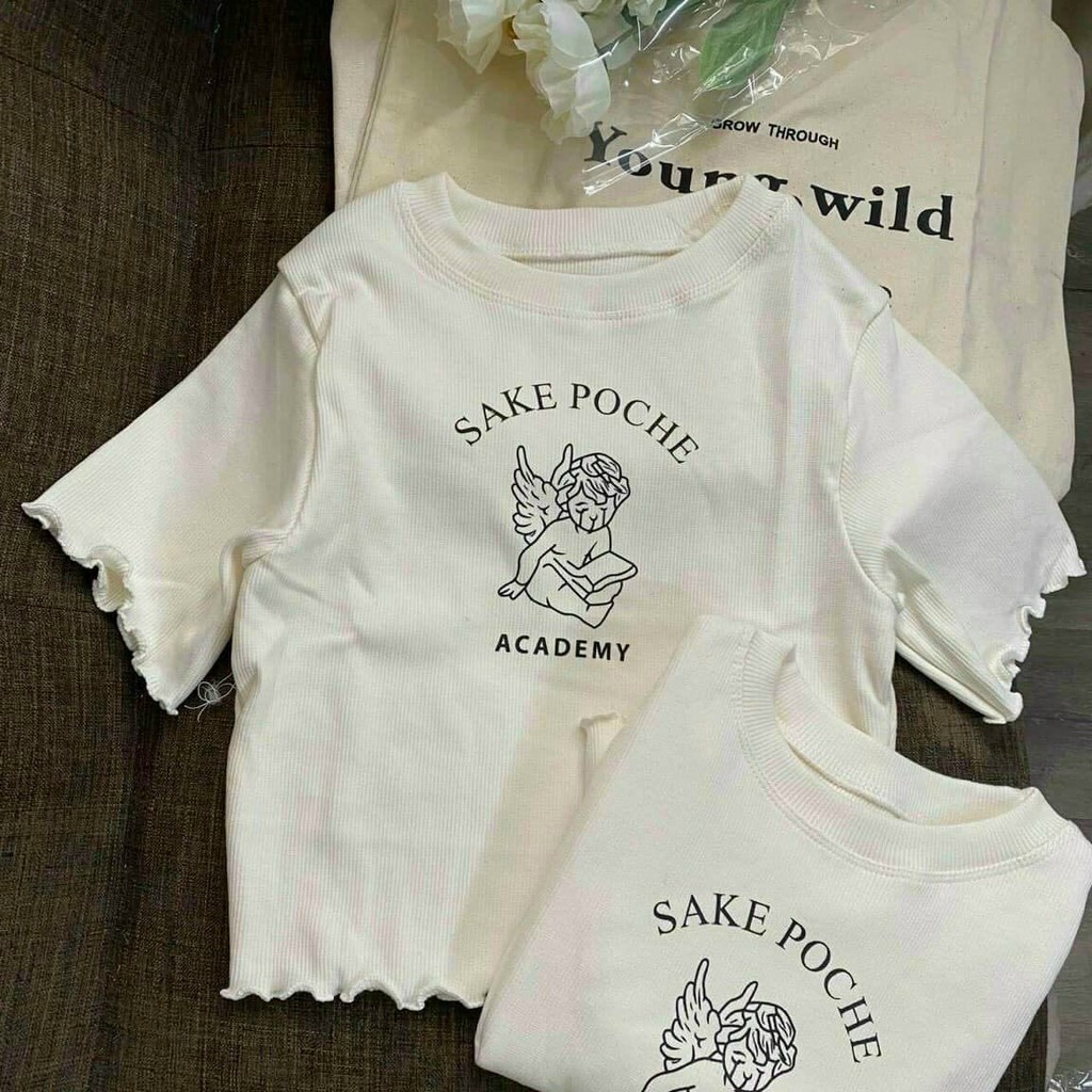 Áo borip croptop in hình thiên thần đọc sách dễ thương TTSA1032