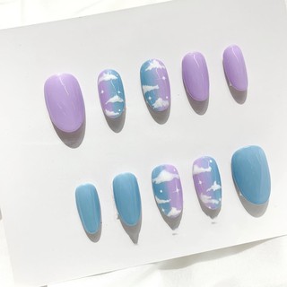 [FREESHIP] nail box mây trời nền xanh hồng nhẹ nhàng cute, móng úp kèm keo dũa, A262