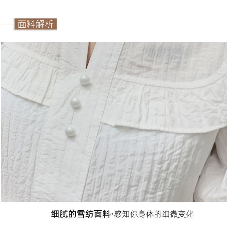 Áo kiểu chiffon tay ngắn cổ chữ V xếp nếp phong cách Pháp 2021 thời trang mùa hè ngọt ngào dành cho nữ