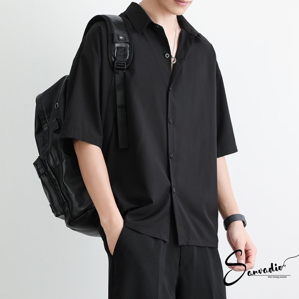 Áo sơ mi tay ngắn nam nữ SANVADIO áo sơ mi tay lỡ form rộng dáng unisex phong cách hàn quốc thoáng mát không nhăn ASM48