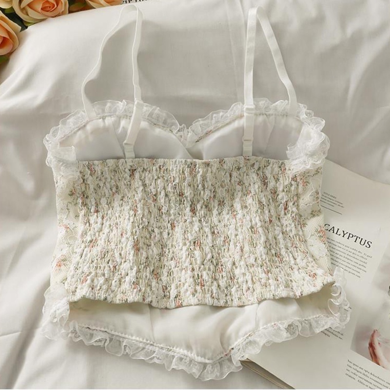 Áo croptop hai dây phối ren đính ngọc trai thời trang cho nữ