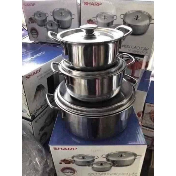 Bộ nồi inox đáy từ Sharp 3 món - dùng cho mọi loại bếp