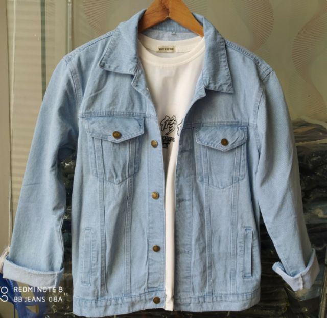 Áo khoác jean nam nữ màu xám trắng form chuẩn Hàn Quốc với Talk No Wash size M-L-XL PT30