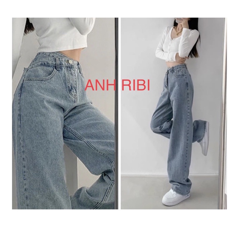 Ống Rộng Cạp Chéo Cao Nữ, Quần Bò Suông Style Hàn Quốc 2021 -Anh Ribi - HÀNG MỚI VỀ