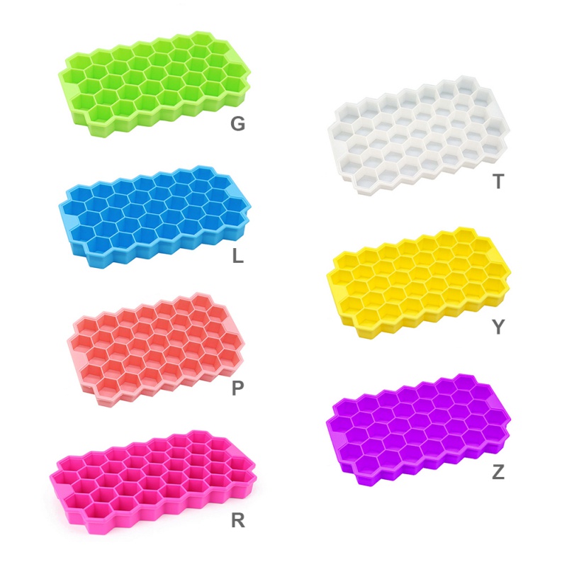 Khay Làm Đá Bằng Silicone 37 Lỗ Hình Tổ Ong Xếp Chồng Nhiều Tầng Có Nắp Đậy Tiện Dụng