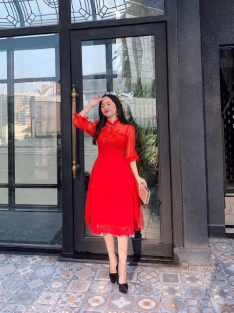 Sét áo dài ren siêu đẹp A600.329 | BigBuy360 - bigbuy360.vn