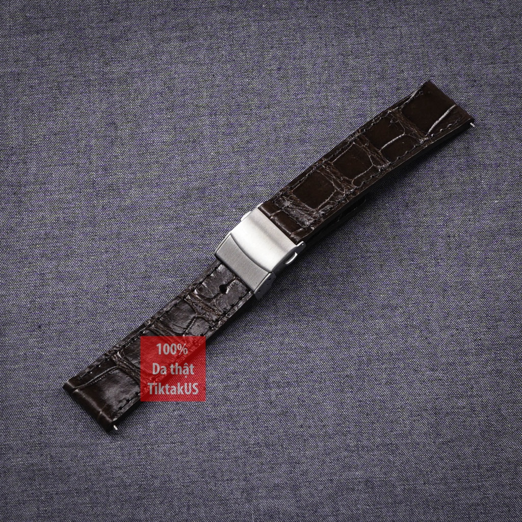 Dây đồng hồ da cá sấu thật khóa gấp chống gẫy dây, nhiều màu, đủ size 18mm - 20mm - 22mm