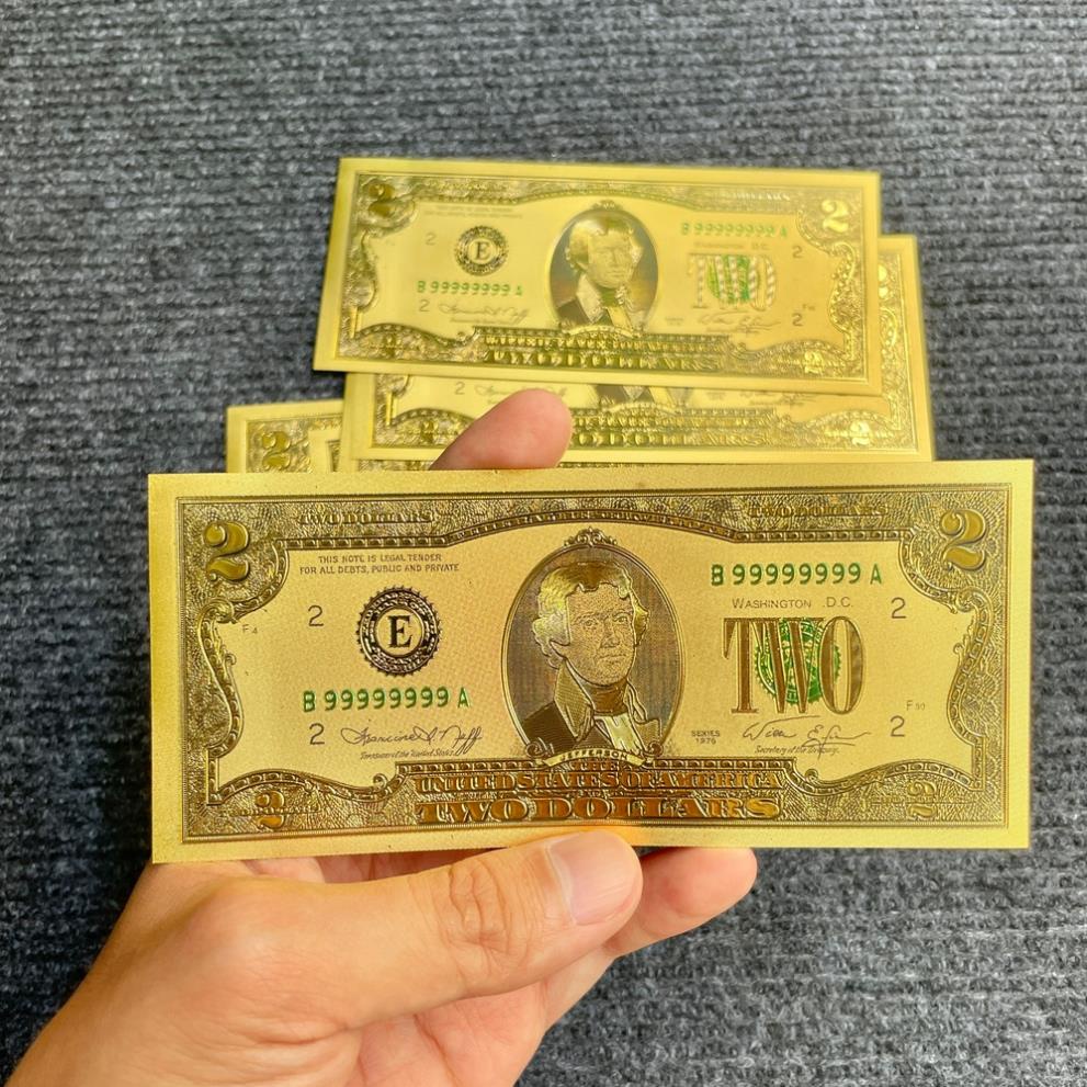Tờ Tiền Kỉ Niệm 2 Đô Plastic (2 USD) Mạ Vàng Lì Xì Tết May Mắn