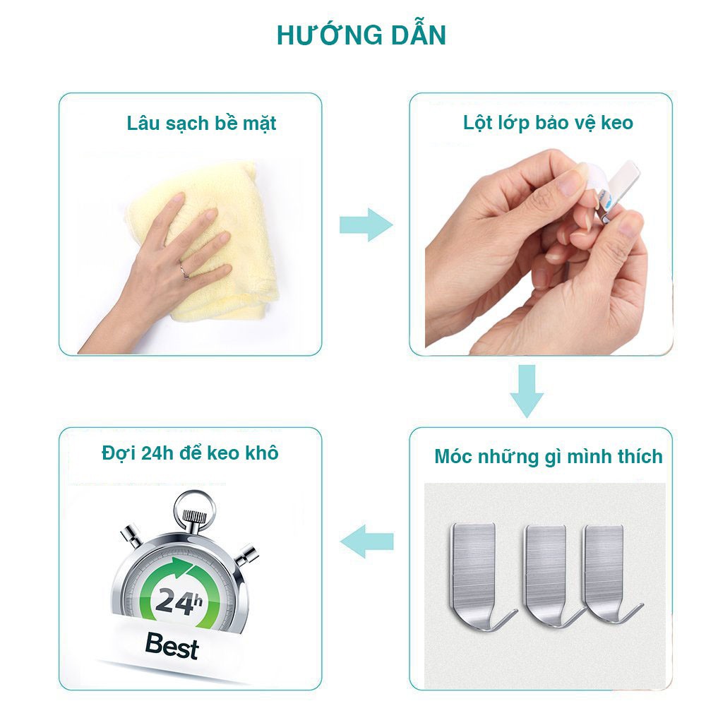 Combo 10 Móc Treo Dán Tường Đa Năng, Móc Treo Đồ Tiện Ích Siêu Dính Hook