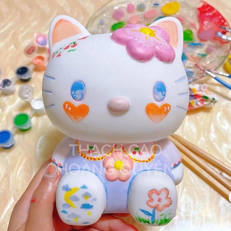 Tượng Hello Kitty Tô Màu - Đồ chơi thạch cao tô màu handmade sáng tạo cho mọi lứa tuổi - Kèm màu nước và cọ