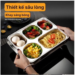 Khay cơm inox 5 ngăn cao cấp TẶNG KÈM MUỖNG INOX
