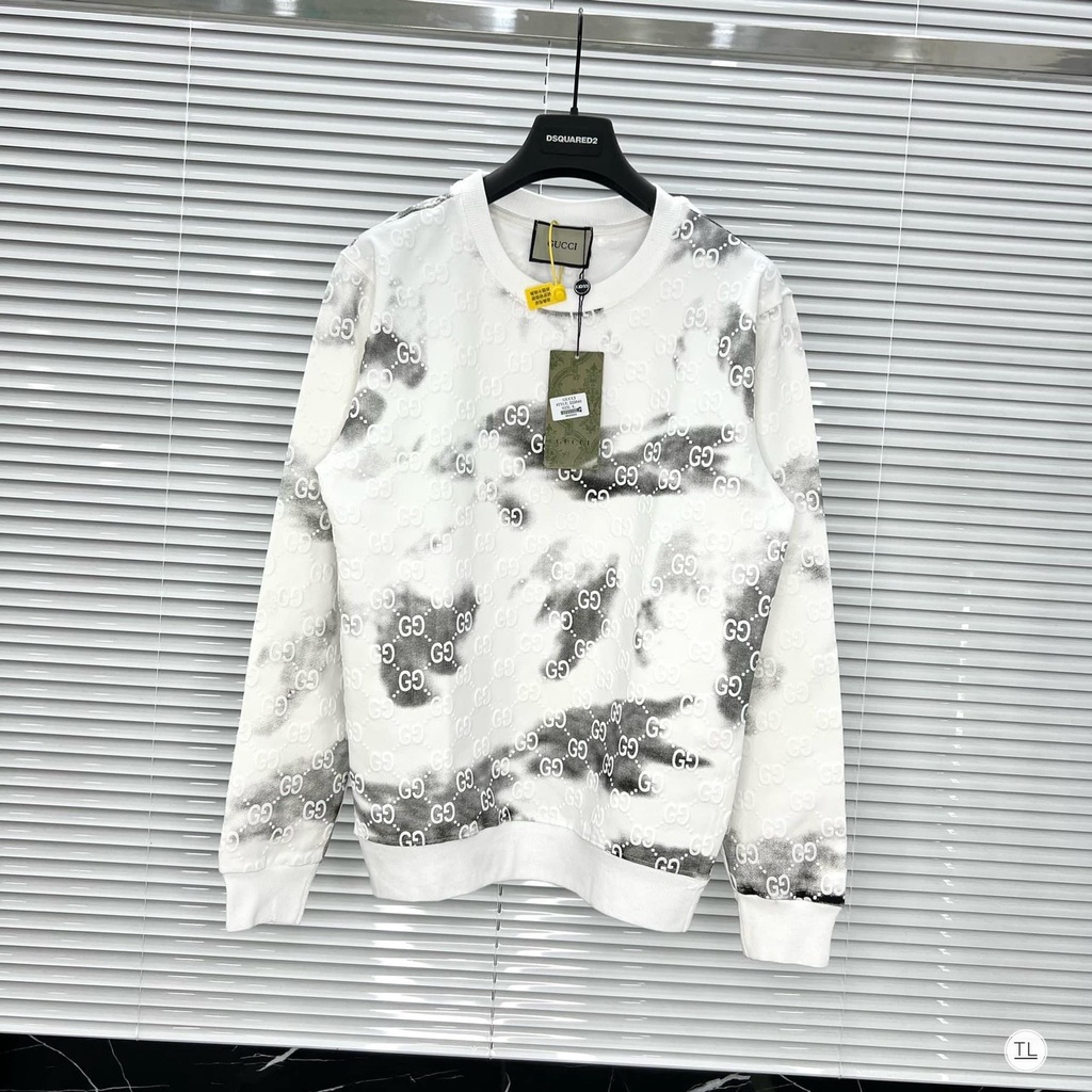 Áo Khoác Nỉ Dài Tay Sweater Suông Phối Loang Họa Tiết Phong Cách