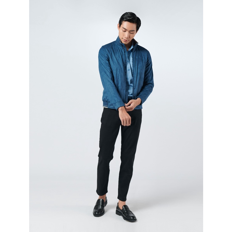 Áo Khoác Gió Nam 2 Lớp Owen JK220713 Jacket Dáng Suông Cổ Đứng Bo Tay và Gấu Màu Navy Trơn Vải Polyester Cao Cấp