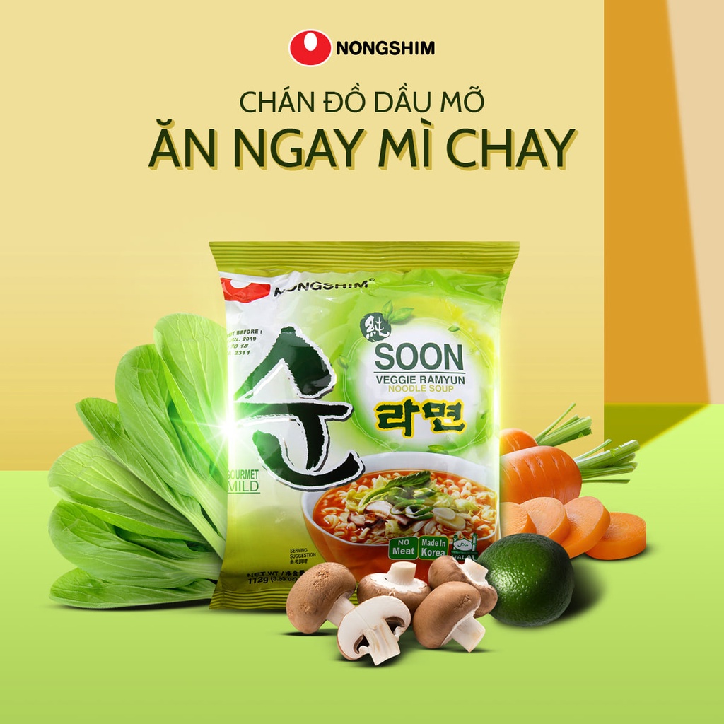 Mì Ăn Liền Nongshim Soon Veggie Chay 112G - Mì Chay Nhập Khẩu Chính Hãng Hàn Quốc