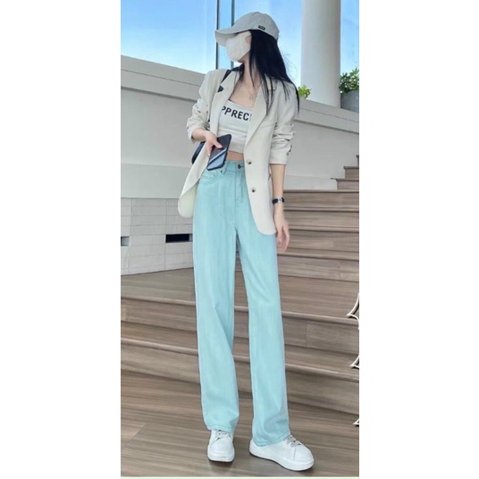 QUẦN JEAN ỐNG SUÔNG NÂU CẠP CAO SIÊU HACK DÁNG SIÊU TÔN DÁNG