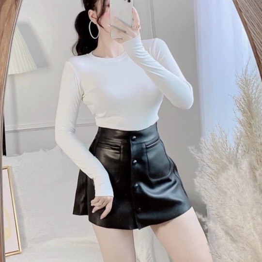 Chân váy Da chữ A lưng cao có quần trong