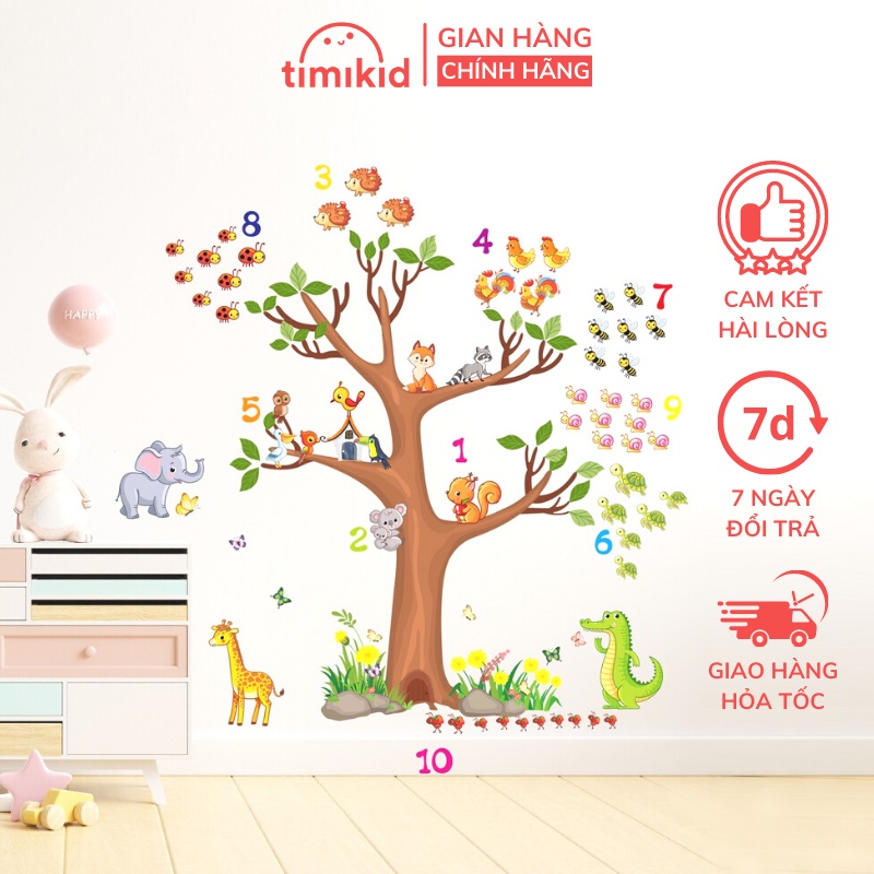Decal Dán Tường Đếm Số Hình Động Vật Nhiều Màu Sắc Cho Bé - Trang Trí Phòng Ngủ/Trường Mầm Non MS6033