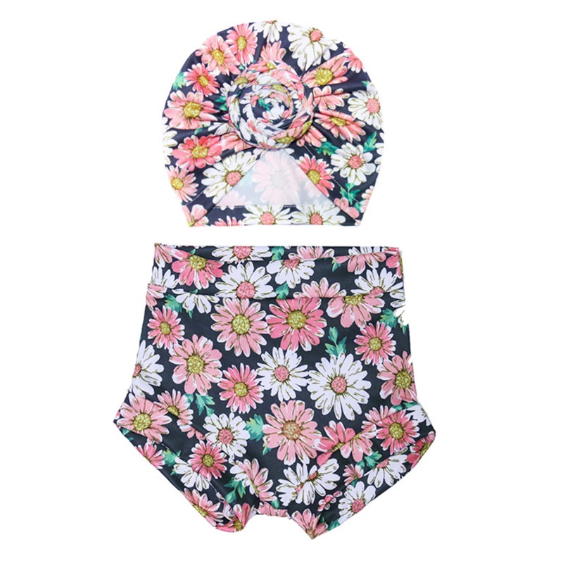 Set 2 Món Gồm Mũ Turban + Quần Ngắn Thắt Nút In Họa Tiết Mùa Hè Cho Bé Sơ Sinh