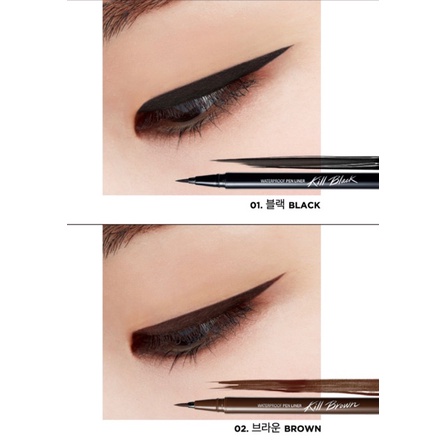 Bút dạ kẻ viền mắt không trôi Hàn Quốc CLIO Waterproof Brush Liner Kill Black